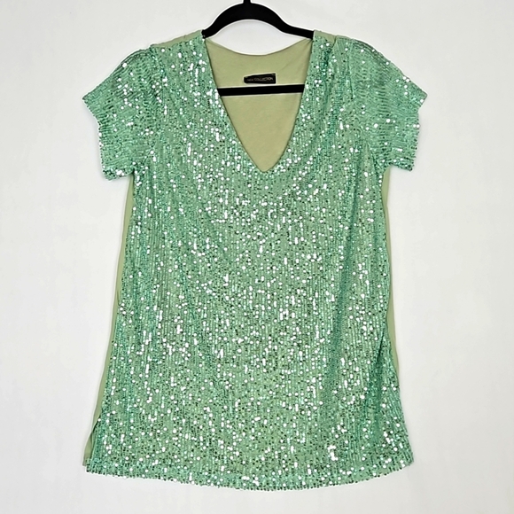 Sequined Green Blouse Made in Italy Size 7/S. - Picture 1 of 6